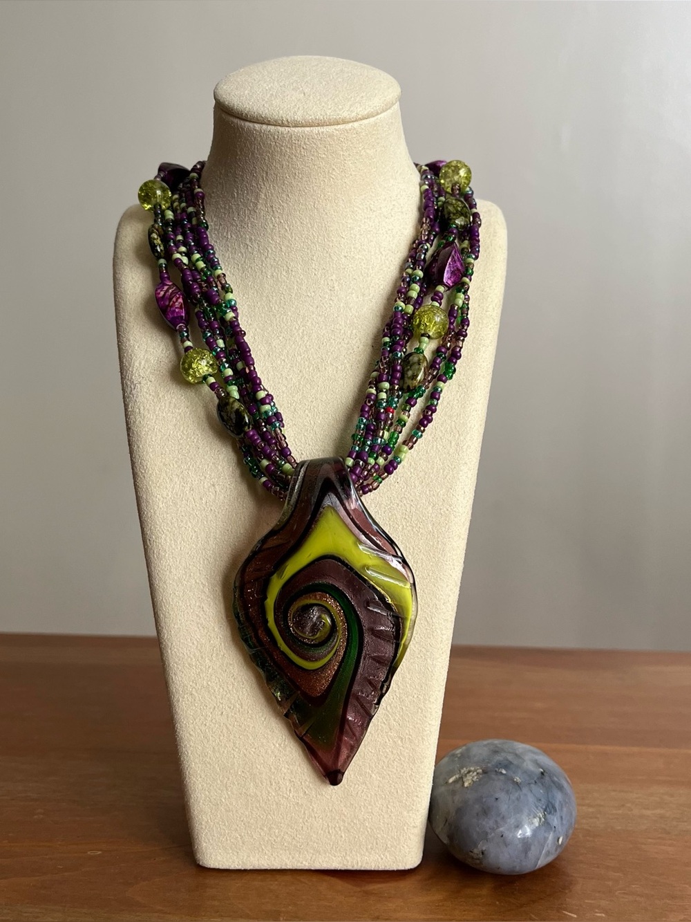 Handcrafted Murano glass pendant necklace multi-strand beads women's jewelry